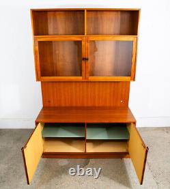 Mid Century Danish Modern Cabinet Wall Unit Hutch Credenza Display Teak Glass