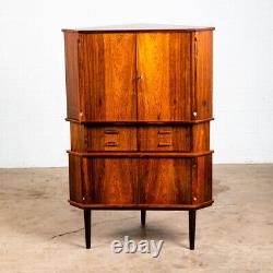 Mid Century Danish Modern Corner Cabinet Rosewood Bar Denmark Drawers Locking VG