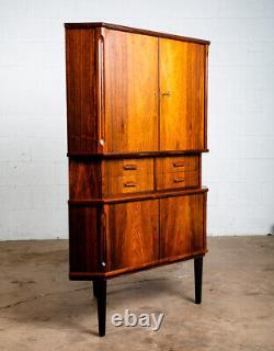 Mid Century Danish Modern Corner Cabinet Rosewood Bar Denmark Drawers Locking VG