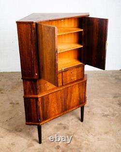 Mid Century Danish Modern Corner Cabinet Rosewood Bar Denmark Drawers Locking VG