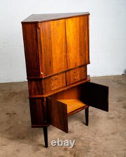 Mid Century Danish Modern Corner Cabinet Rosewood Bar Denmark Drawers Locking VG