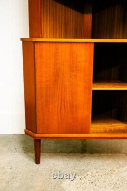 Mid Century Danish Modern Corner Cabinet Teak Wood Bar Denmark Locking Glass Mcm