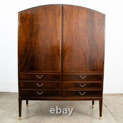 Mid Century Danish Modern Credenza Highboard Cabinet Walnut Arched Door 6 drawer