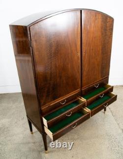 Mid Century Danish Modern Credenza Highboard Cabinet Walnut Arched Door 6 drawer