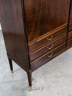 Mid Century Danish Modern Credenza Highboard Cabinet Walnut Arched Door 6 drawer