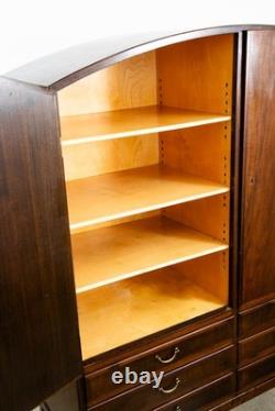 Mid Century Danish Modern Credenza Highboard Cabinet Walnut Arched Door 6 drawer