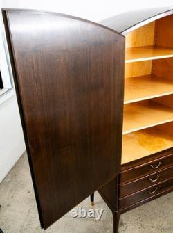 Mid Century Danish Modern Credenza Highboard Cabinet Walnut Arched Door 6 drawer