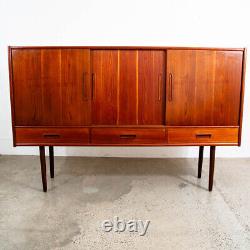 Mid Century Danish Modern Credenza Highboard Sideboard Denmark Bar Teak Drawers