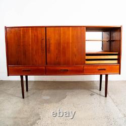 Mid Century Danish Modern Credenza Highboard Sideboard Denmark Bar Teak Drawers