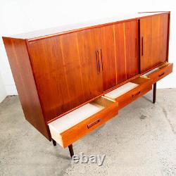 Mid Century Danish Modern Credenza Highboard Sideboard Denmark Bar Teak Drawers