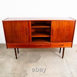 Mid Century Danish Modern Credenza Highboard Sideboard Denmark Bar Teak Drawers