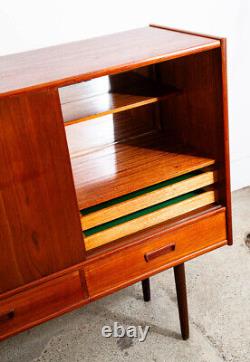 Mid Century Danish Modern Credenza Highboard Sideboard Denmark Bar Teak Drawers