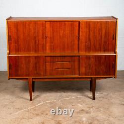 Mid Century Danish Modern Credenza Highboard Teak Sliding Doors Bar Mobler Mcm