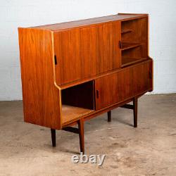 Mid Century Danish Modern Credenza Highboard Teak Sliding Doors Bar Mobler Mcm