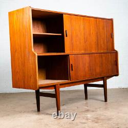 Mid Century Danish Modern Credenza Highboard Teak Sliding Doors Bar Mobler Mcm