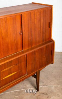 Mid Century Danish Modern Credenza Highboard Teak Sliding Doors Bar Mobler Mcm