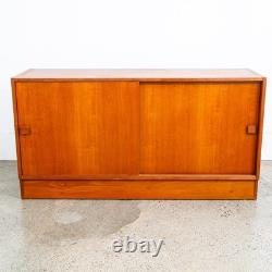 Mid Century Danish Modern Credenza Sideboard Sliding Doors Teak Denmark Mcm