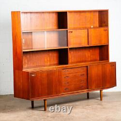 Mid Century Danish Modern Credenza Sideboard Teak 2 Tier Storage Drawers Hutch