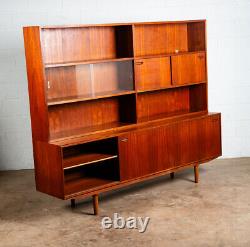 Mid Century Danish Modern Credenza Sideboard Teak 2 Tier Storage Drawers Hutch