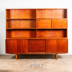 Mid Century Danish Modern Credenza Sideboard Teak 2 Tier Storage Drawers Hutch