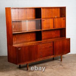 Mid Century Danish Modern Credenza Sideboard Teak 2 Tier Storage Drawers Hutch