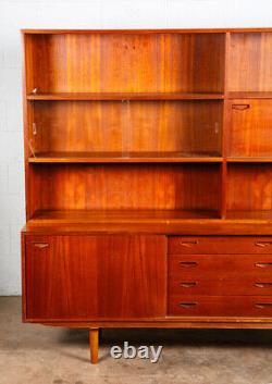 Mid Century Danish Modern Credenza Sideboard Teak 2 Tier Storage Drawers Hutch