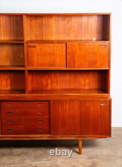 Mid Century Danish Modern Credenza Sideboard Teak 2 Tier Storage Drawers Hutch