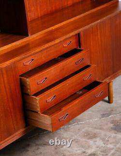 Mid Century Danish Modern Credenza Sideboard Teak 2 Tier Storage Drawers Hutch