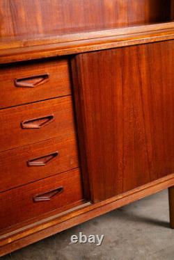 Mid Century Danish Modern Credenza Sideboard Teak 2 Tier Storage Drawers Hutch