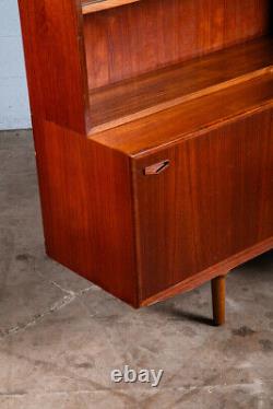 Mid Century Danish Modern Credenza Sideboard Teak 2 Tier Storage Drawers Hutch