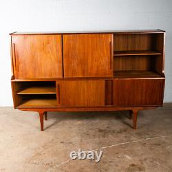 Mid Century Danish Modern Credenza Teak Sideboard Large Cabinet Drawers Doors NM