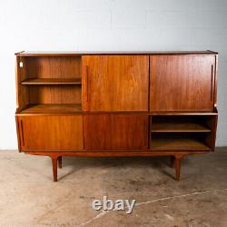 Mid Century Danish Modern Credenza Teak Sideboard Large Cabinet Drawers Doors NM