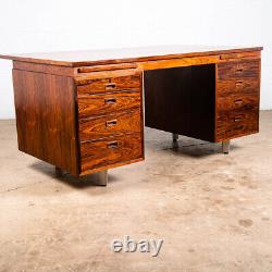 Mid Century Danish Modern Desk Executive Brazilian Rosewood Metal 8 Drawer Nipu