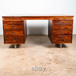 Mid Century Danish Modern Desk Executive Brazilian Rosewood Metal 8 Drawer Nipu