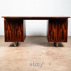 Mid Century Danish Modern Desk Executive Brazilian Rosewood Metal 8 Drawer Nipu