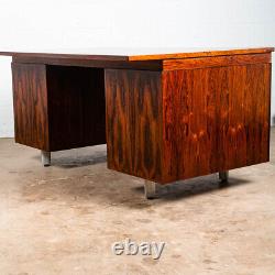 Mid Century Danish Modern Desk Executive Brazilian Rosewood Metal 8 Drawer Nipu