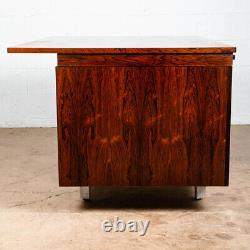 Mid Century Danish Modern Desk Executive Brazilian Rosewood Metal 8 Drawer Nipu