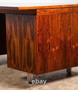 Mid Century Danish Modern Desk Executive Brazilian Rosewood Metal 8 Drawer Nipu