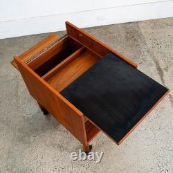 Mid Century Danish Modern End Table Craft Rolling Cart Teak Black Magazine Rack