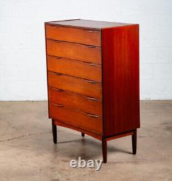 Mid Century Danish Modern Highboy Dresser 6 Drawer Teak Handles Denmark Tall Mcm