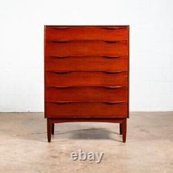 Mid Century Danish Modern Highboy Dresser 6 Drawer Teak Handles Denmark Tall Mcm