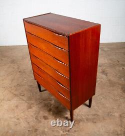 Mid Century Danish Modern Highboy Dresser 6 Drawer Teak Handles Denmark Tall Mcm