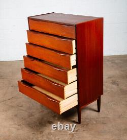 Mid Century Danish Modern Highboy Dresser 6 Drawer Teak Handles Denmark Tall Mcm