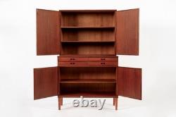 Mid Century Danish Modern Tall Two-Piece Teak Cabinet Hutch