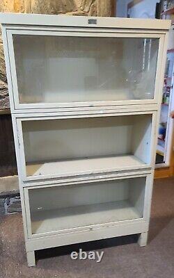 Mid Century Metal And Glass 3 Unit Barristers Bookshelf Lawyers Stacking Cabinet