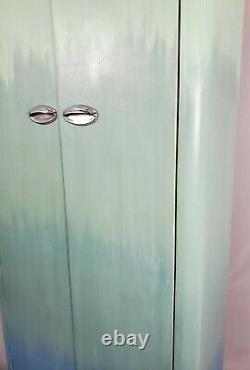 Mid-Century Metal Pantry Storage Cabinet Kitchen Art Deco Hand Painted Vintage