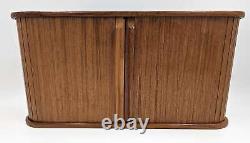 Mid Century Mod Teakwood Double Tambour Door Hanging Shelf Cabinet 1960's