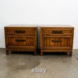 Mid Century Modern American Set of Two Light Walnut Nightstands by Unagusta
