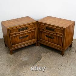 Mid Century Modern American Set of Two Light Walnut Nightstands by Unagusta