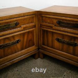 Mid Century Modern American Set of Two Light Walnut Nightstands by Unagusta